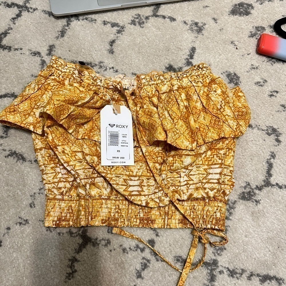 ROXY Ruffle Collier Tube Top in Inca Gold Desert - Picture 6 of 7